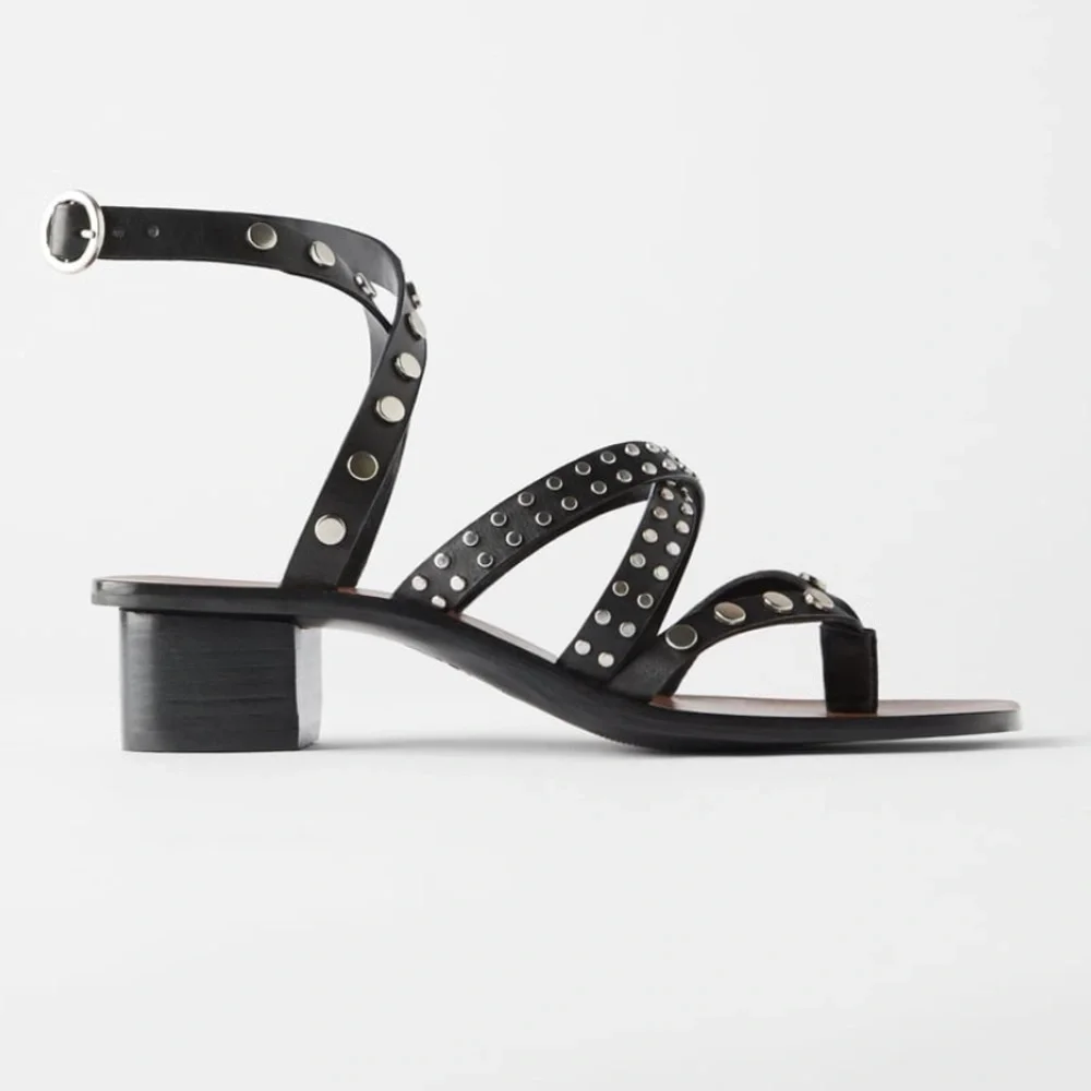 Zara leather studded ankle strap healed sandals - Picture 7 of 7